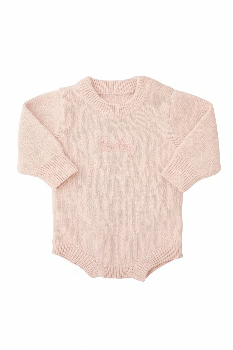 Embroidered Knit Sweater Bubble Romper | Tea Rose - Image 2