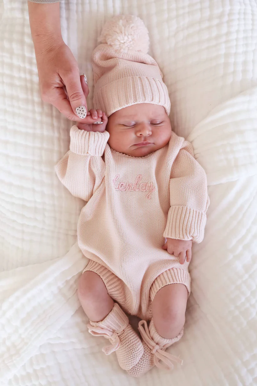 Embroidered Knit Sweater Bubble Romper | Tea Rose - Image 3