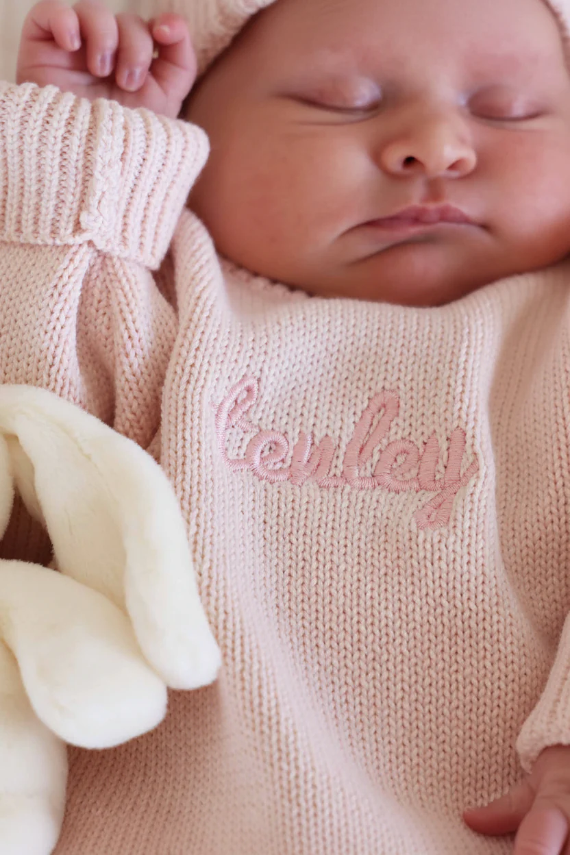 Embroidered Knit Sweater Bubble Romper | Tea Rose - Image 4