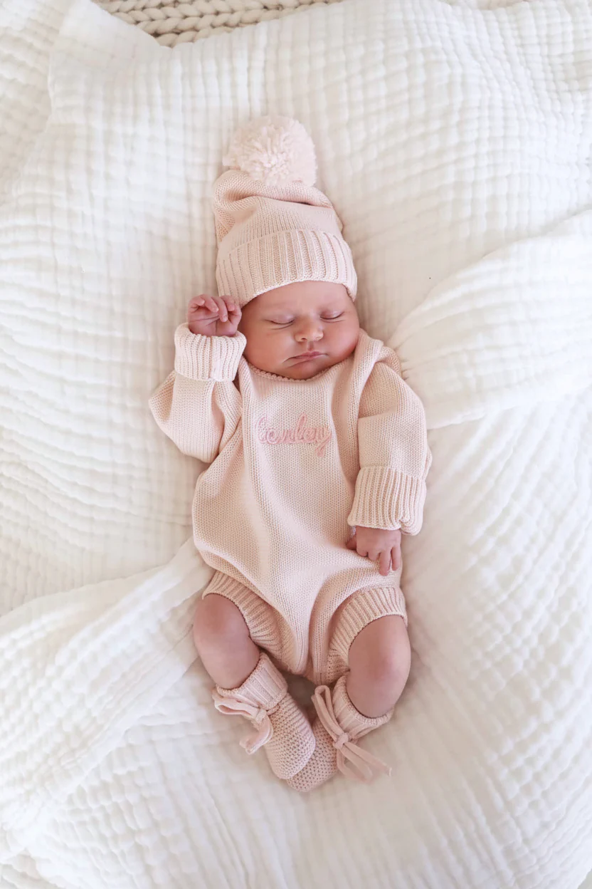 Embroidered Knit Sweater Bubble Romper | Tea Rose - Image 7