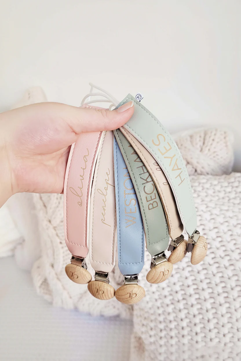 Personalized Leather Pacifier Clip | All Colors - Image 2