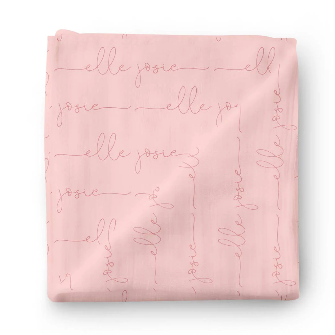 Personalized Light Rose on Pink Baby Name Swaddle Blanket - Script - Image 2