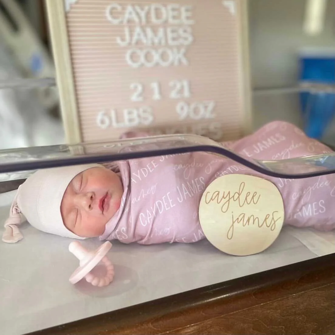 Personalized Mauve Baby Name Swaddle Blanket - Block & Script