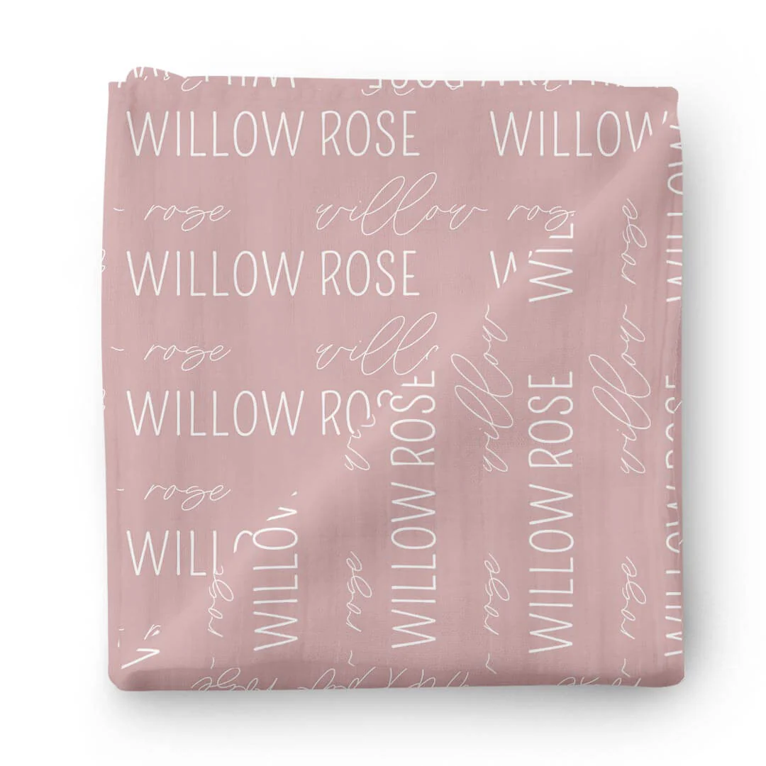 Personalized Mauve Baby Name Swaddle Blanket - Block & Script - Image 2