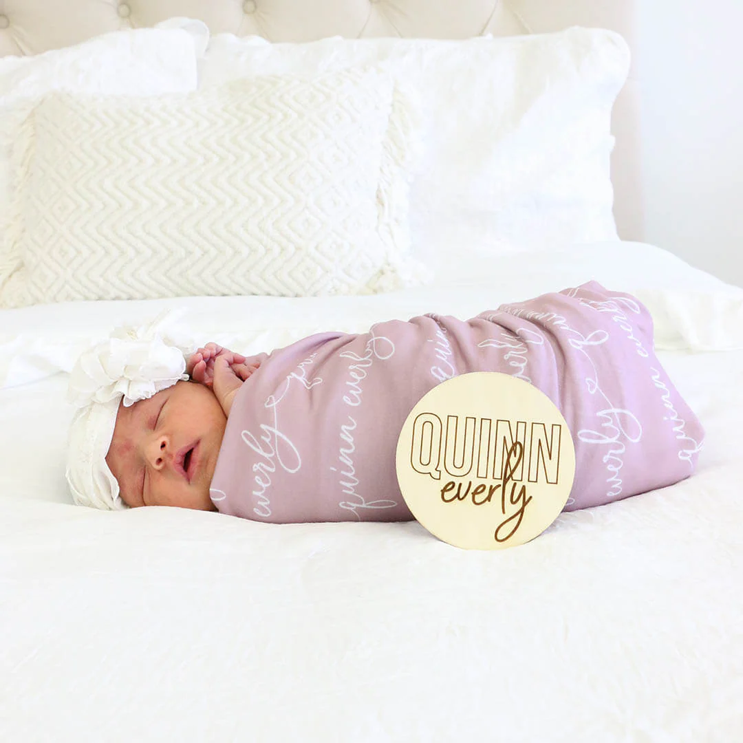 Personalized Light Mauve Baby Name Swaddle Blanket - Heart Script - Image 3