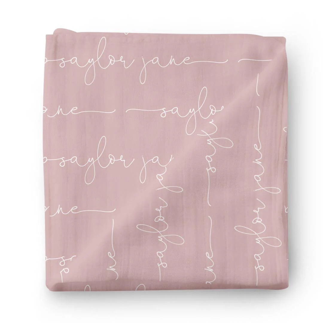 Personalized Mauve Baby Name Swaddle Blanket - Script - Image 2
