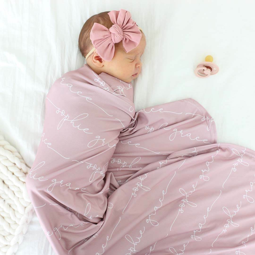 Personalized Mauve Baby Name Swaddle Blanket - Script - Image 3