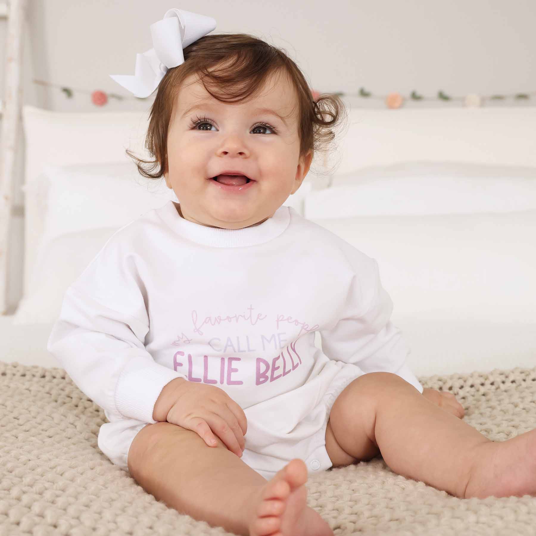 Personalized My Favorite People Graphic Sweatshirt Bubble Romper | White - Image 2