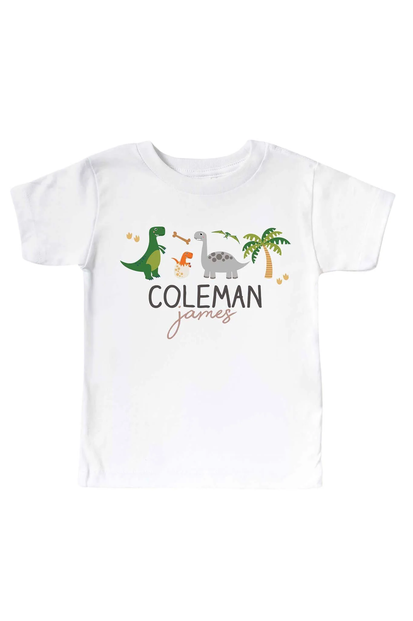 Personalized Neutral Happy Dinos Kids Graphic Tee | White