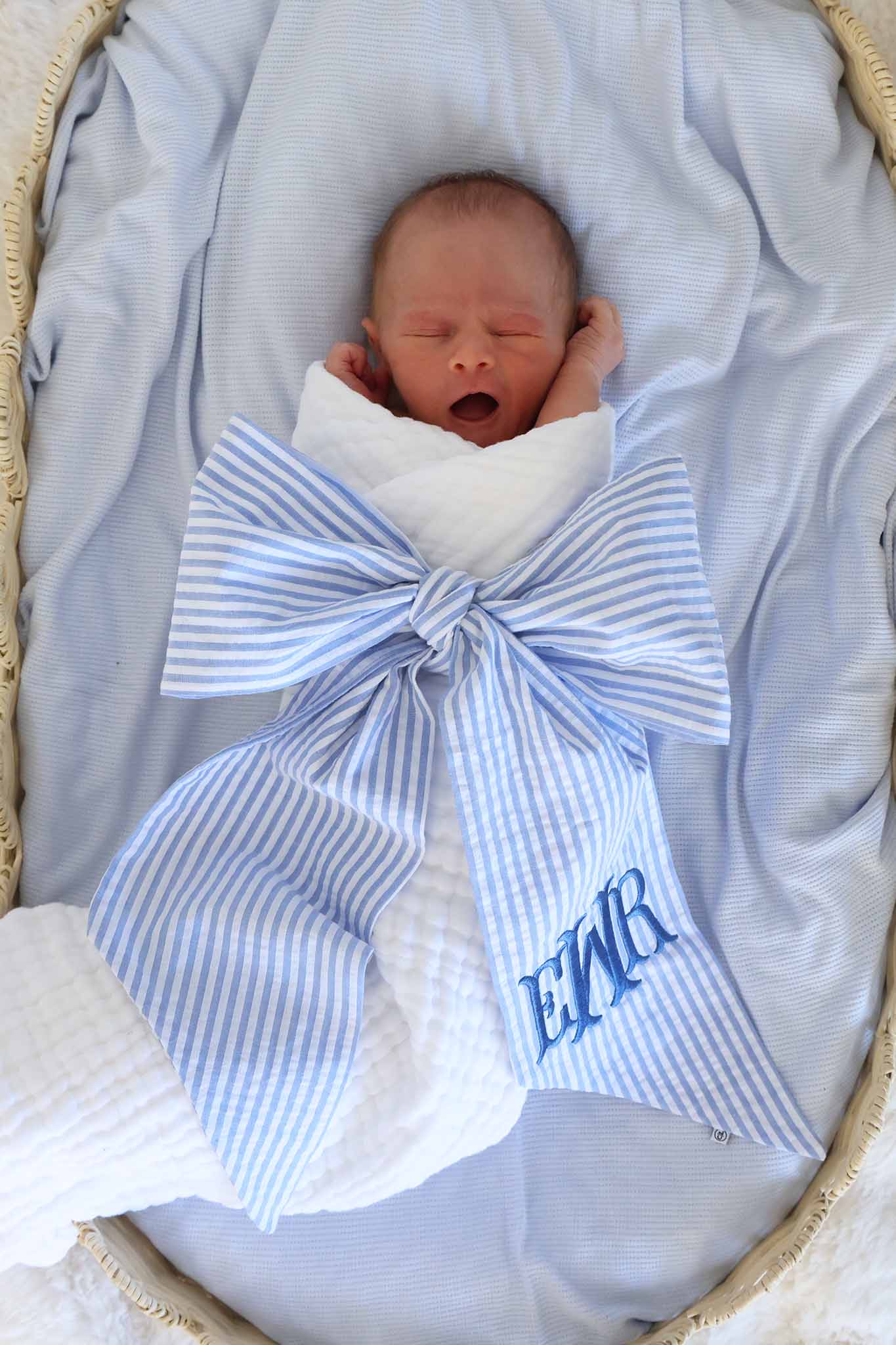 Personalized Newborn Bow Sash | Seersucker - Image 2