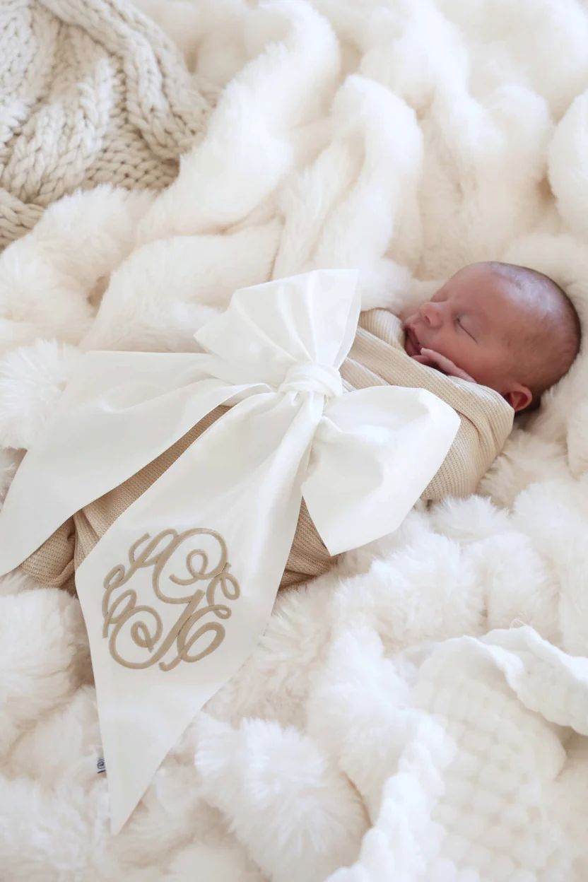 Personalized Newborn Bow Sash | Ivory - Image 4