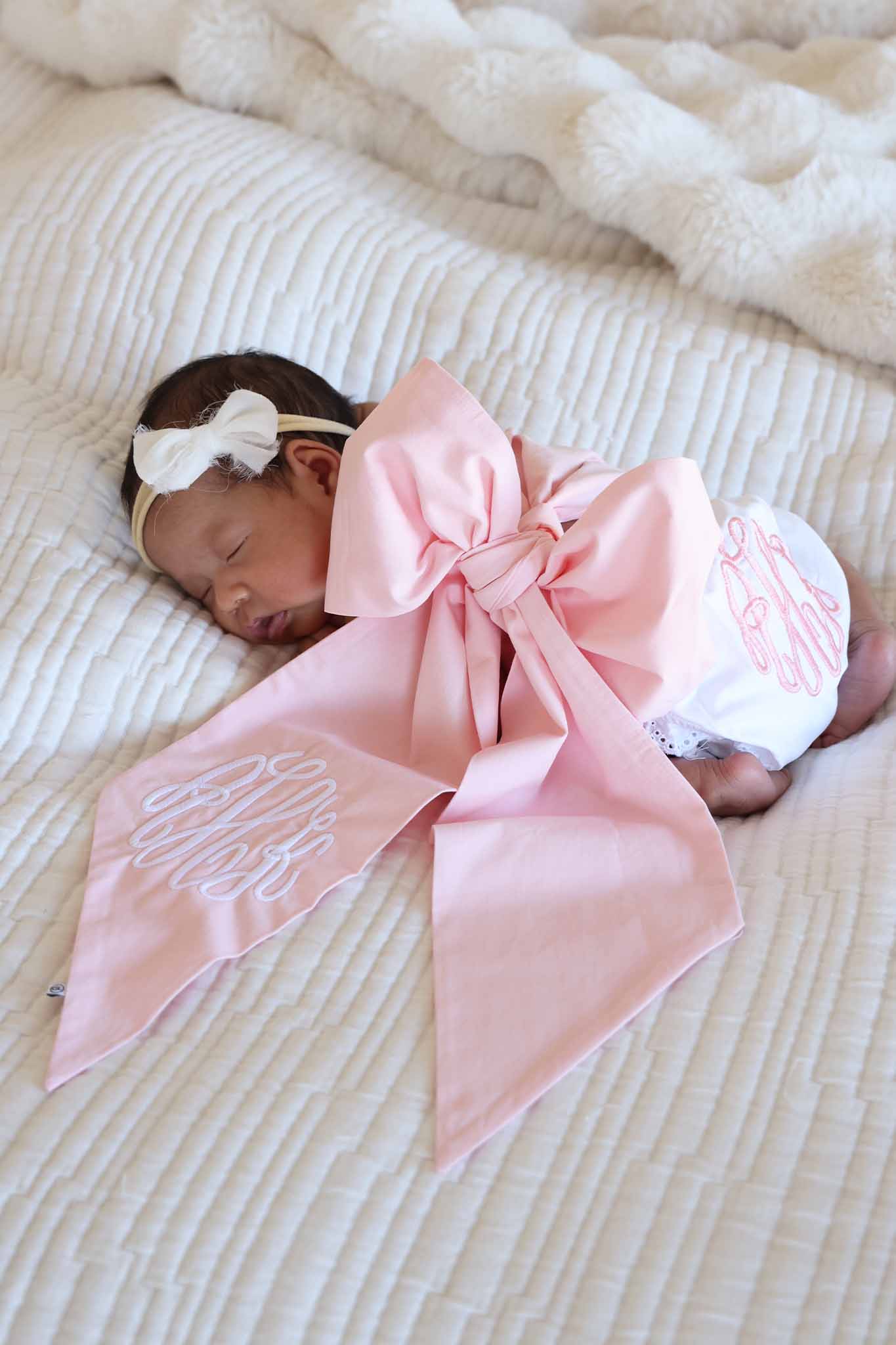 Personalized Newborn Bow Sash | Sweet Pink - Image 4