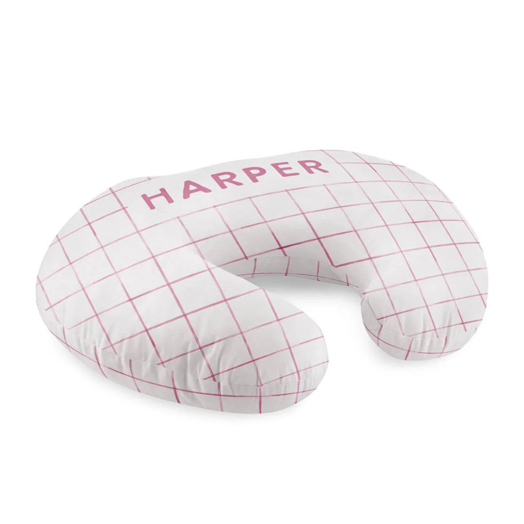 Personalized Nursing Pillow Covers | Pink Grid - Image 3