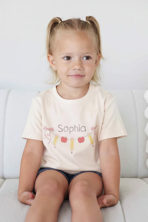 Personalized Pencil Garland Kids Graphic Tee | Natural - Image 3