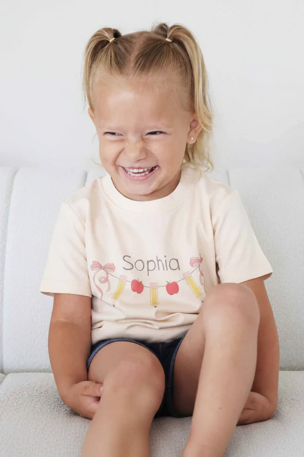 Personalized Pencil Garland Kids Graphic Tee | Natural - Image 4