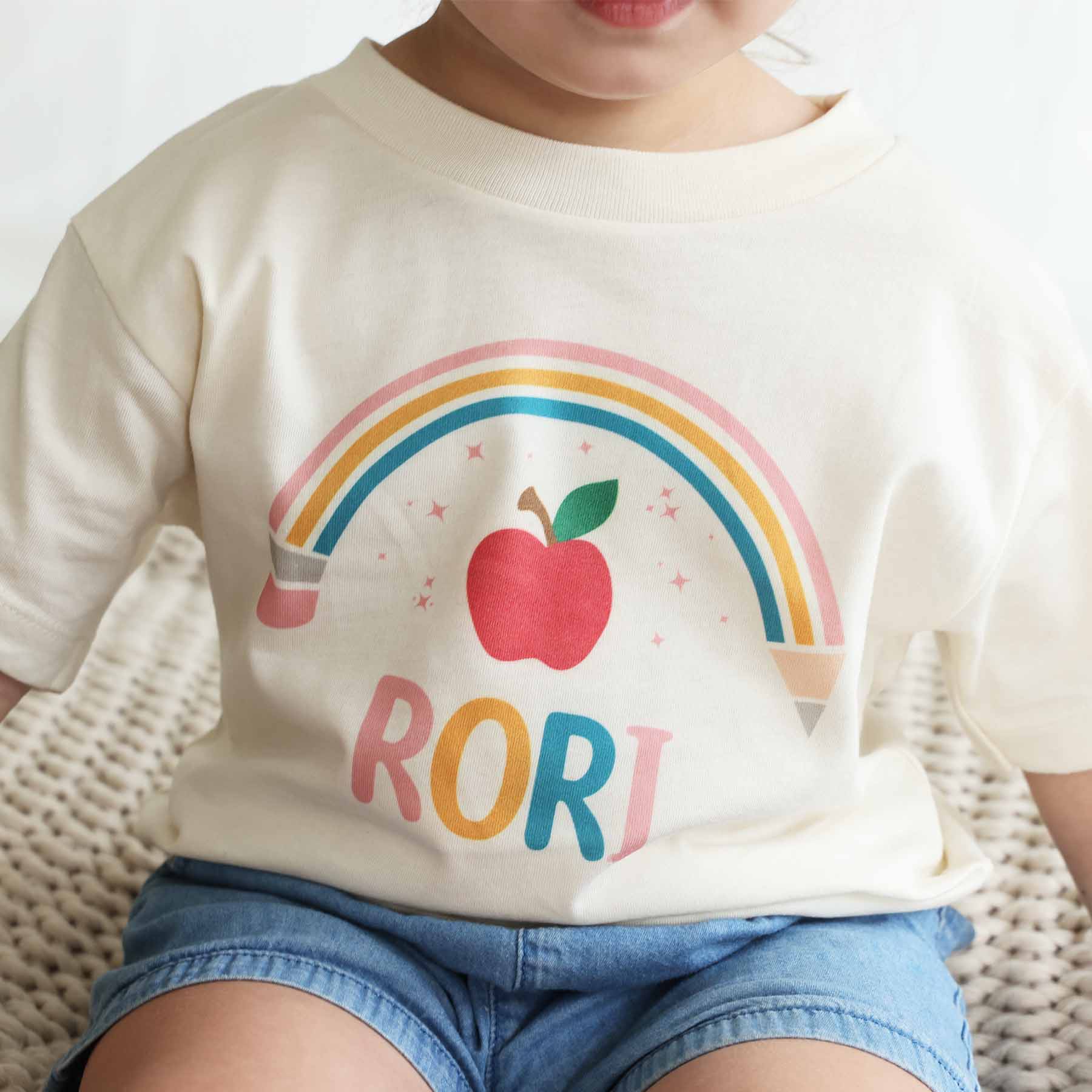 Personalized Pencil Rainbow Kids Graphic Tee | Natural - Image 3
