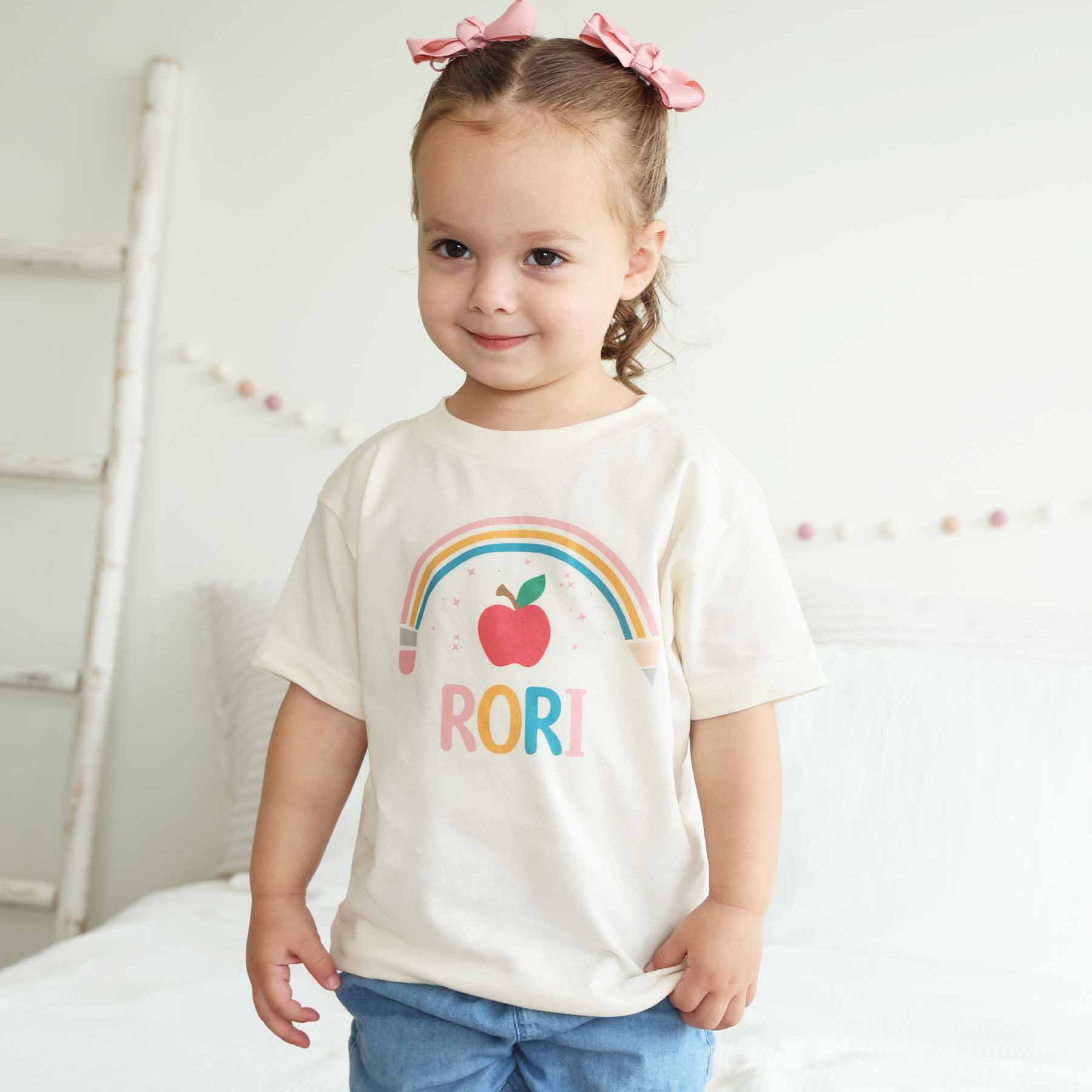 Personalized Pencil Rainbow Kids Graphic Tee | Natural - Image 4