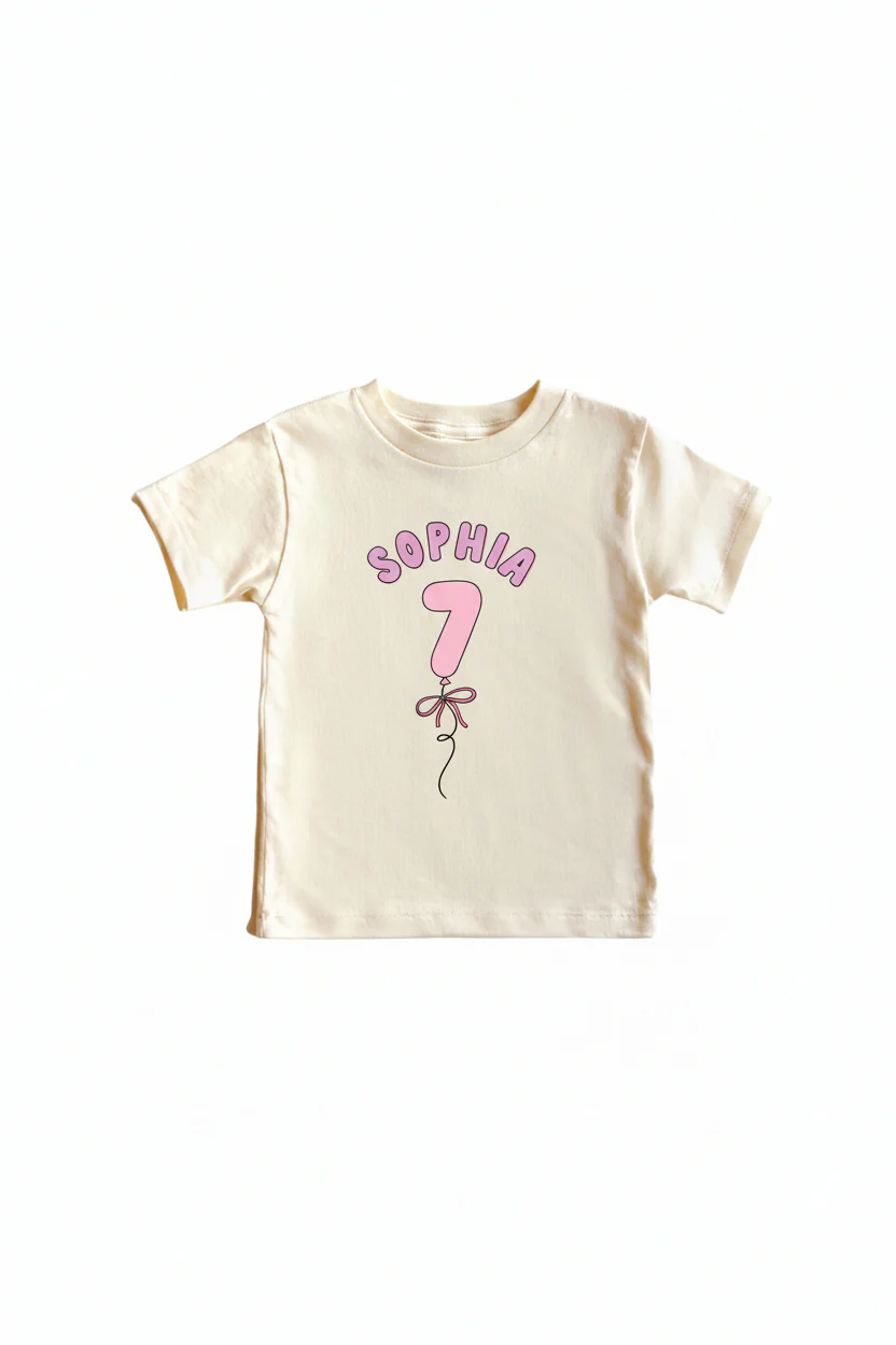 Personalized Pink Birthday Graphic Bodysuit & Kids Tee | Natural - Image 10