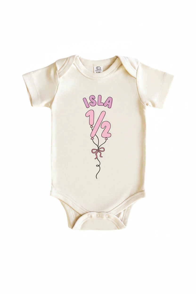 Personalized Pink Birthday Graphic Bodysuit & Kids Tee | Natural - Image 2