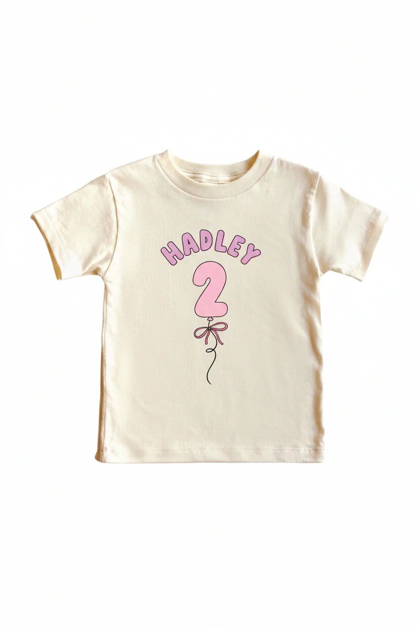 Personalized Pink Birthday Graphic Bodysuit & Kids Tee | Natural - Image 5