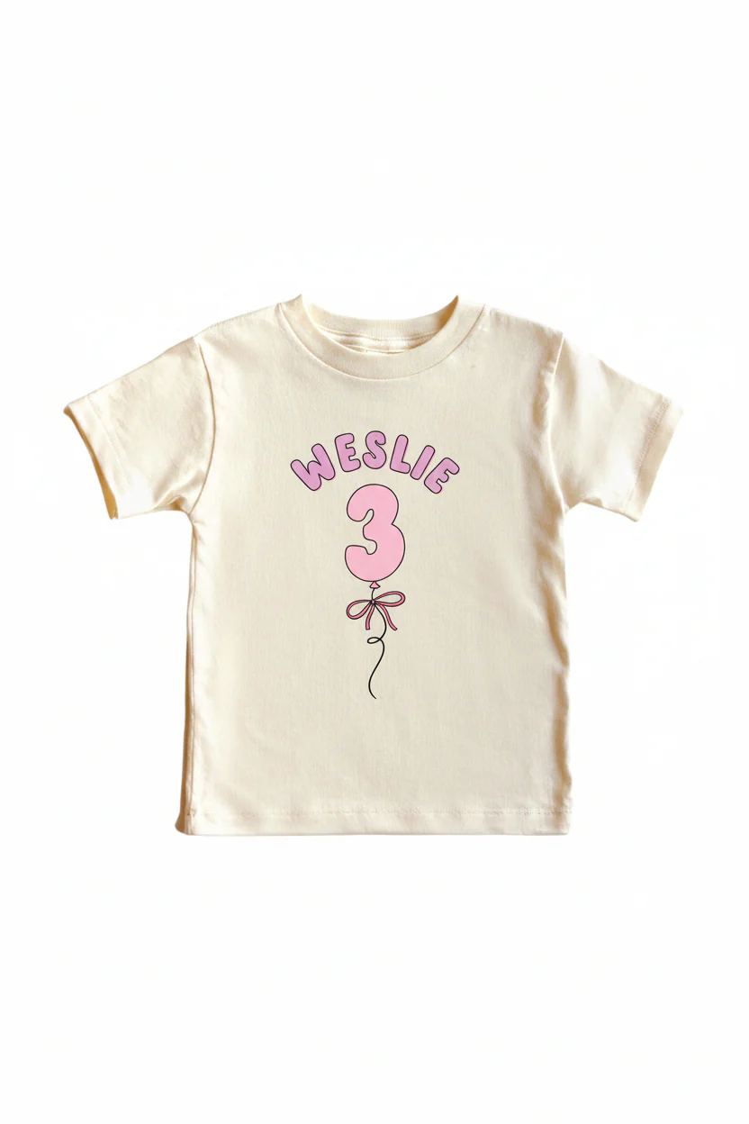 Personalized Pink Birthday Graphic Bodysuit & Kids Tee | Natural - Image 6