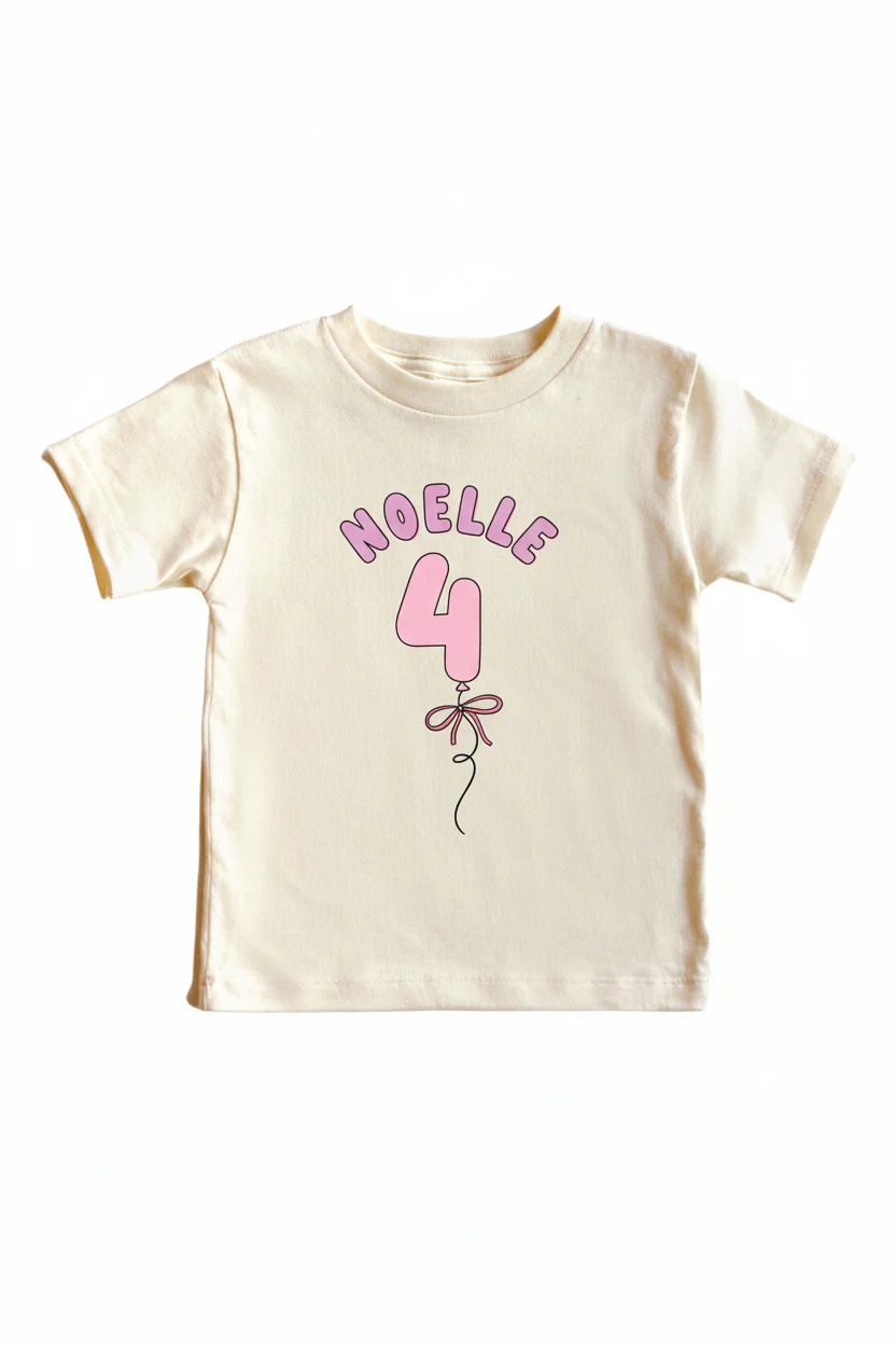 Personalized Pink Birthday Graphic Bodysuit & Kids Tee | Natural - Image 7