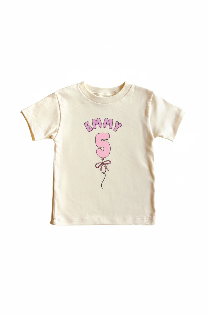 Personalized Pink Birthday Graphic Bodysuit & Kids Tee | Natural - Image 8