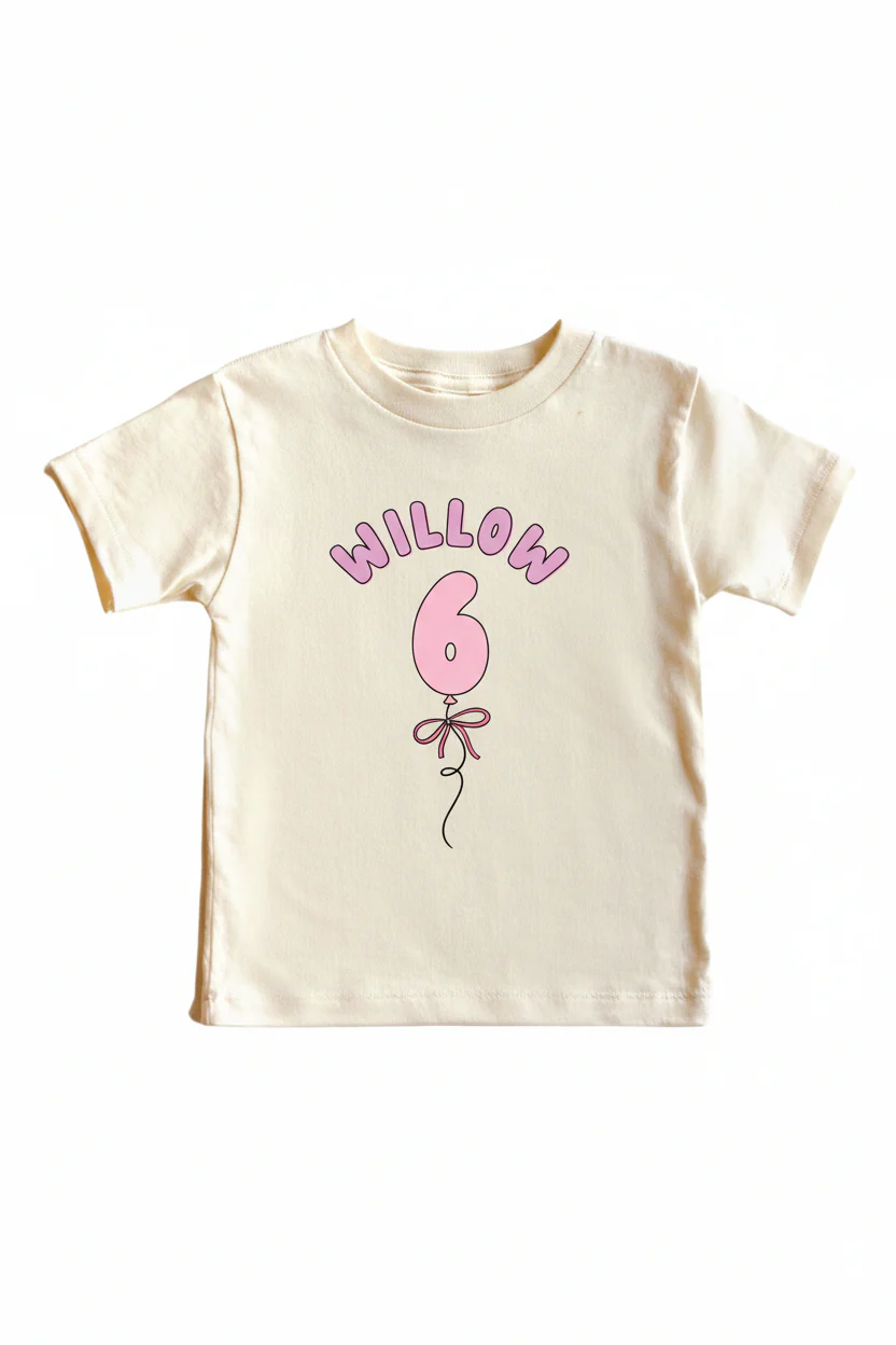 Personalized Pink Birthday Graphic Bodysuit & Kids Tee | Natural - Image 9