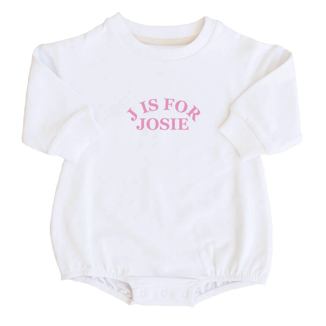 Personalized Pink My Name Graphic Sweatshirt Bubble Romper | White - Image 2