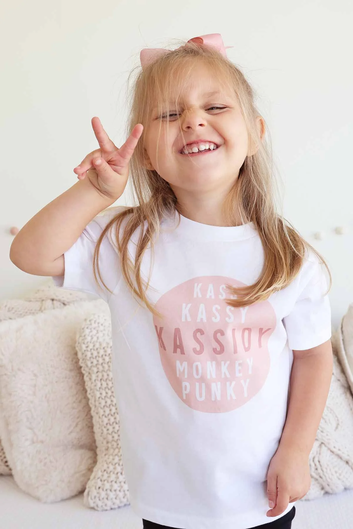 Personalized Pink Nickname Circle Kids Graphic Tee | White - Image 4