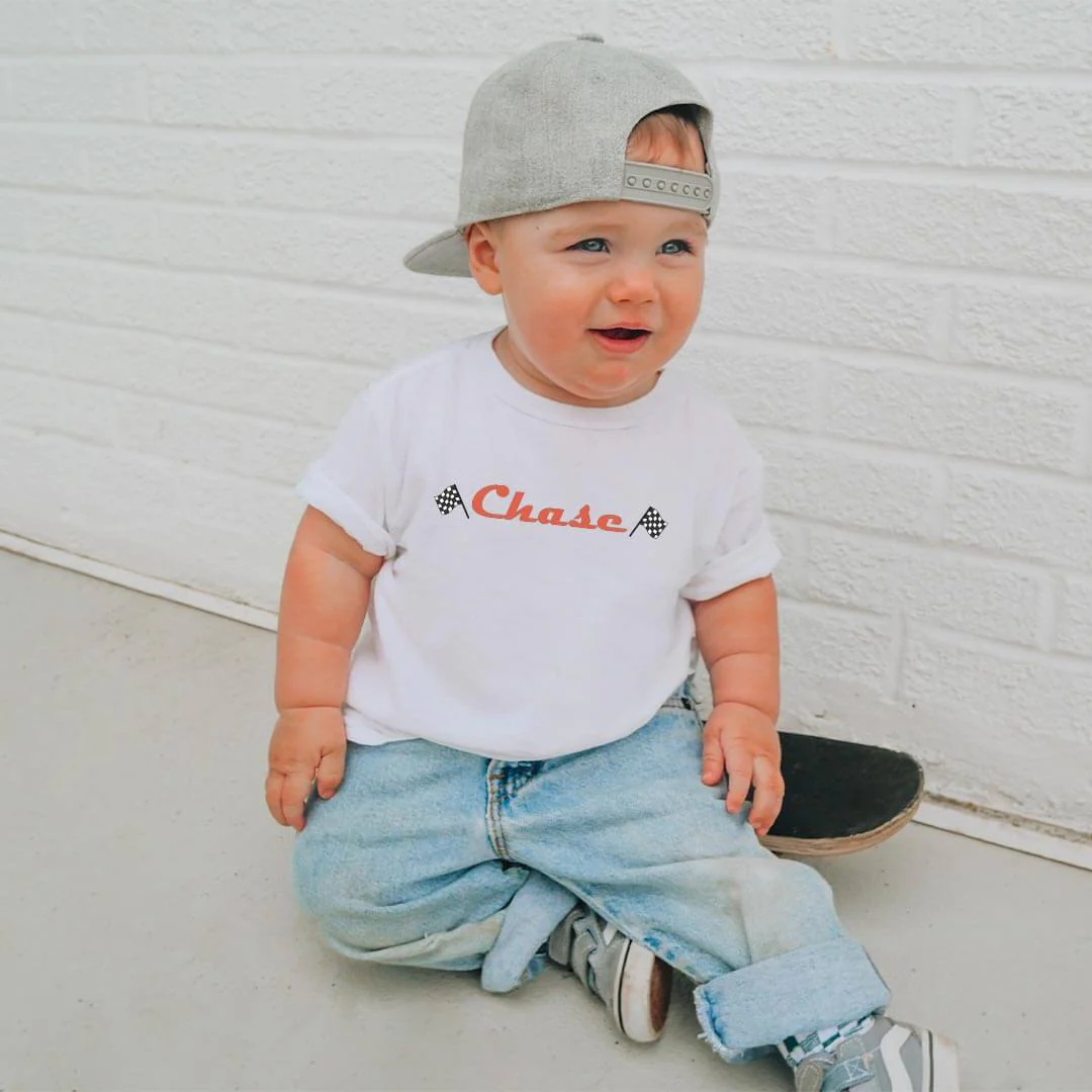 Personalized Pit Crew Kids Graphic Tee | White