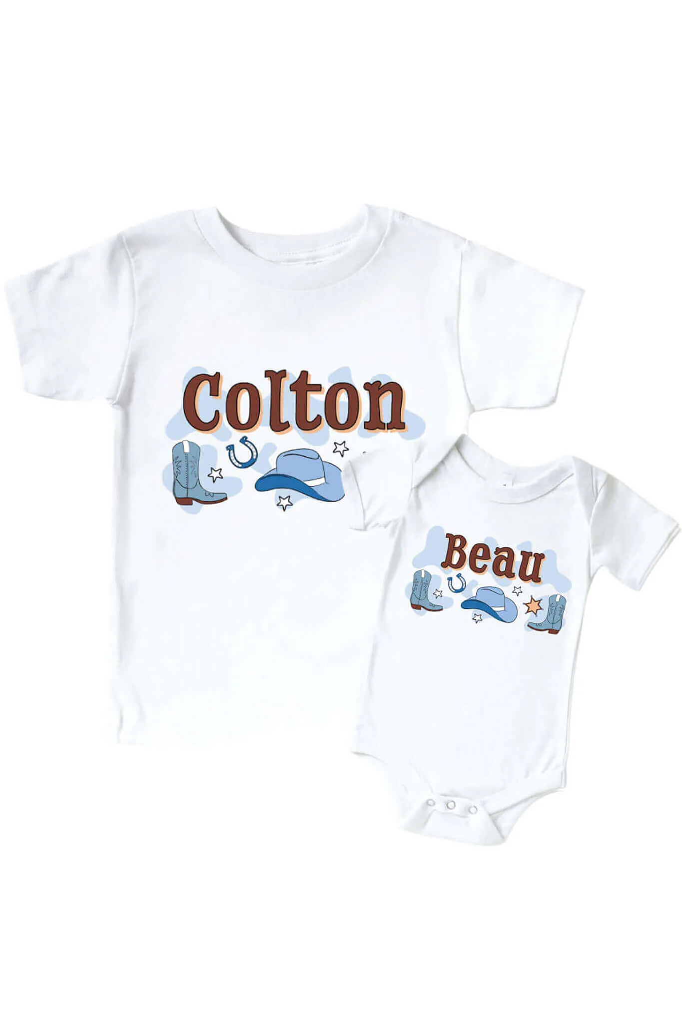 Personalized Rodeo Dreams Blue Graphic Bodysuit & Kids Tee | White