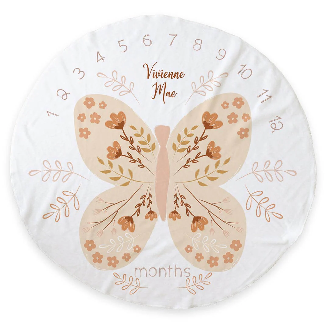 Personalized Round Milestone Blanket | Butterfly