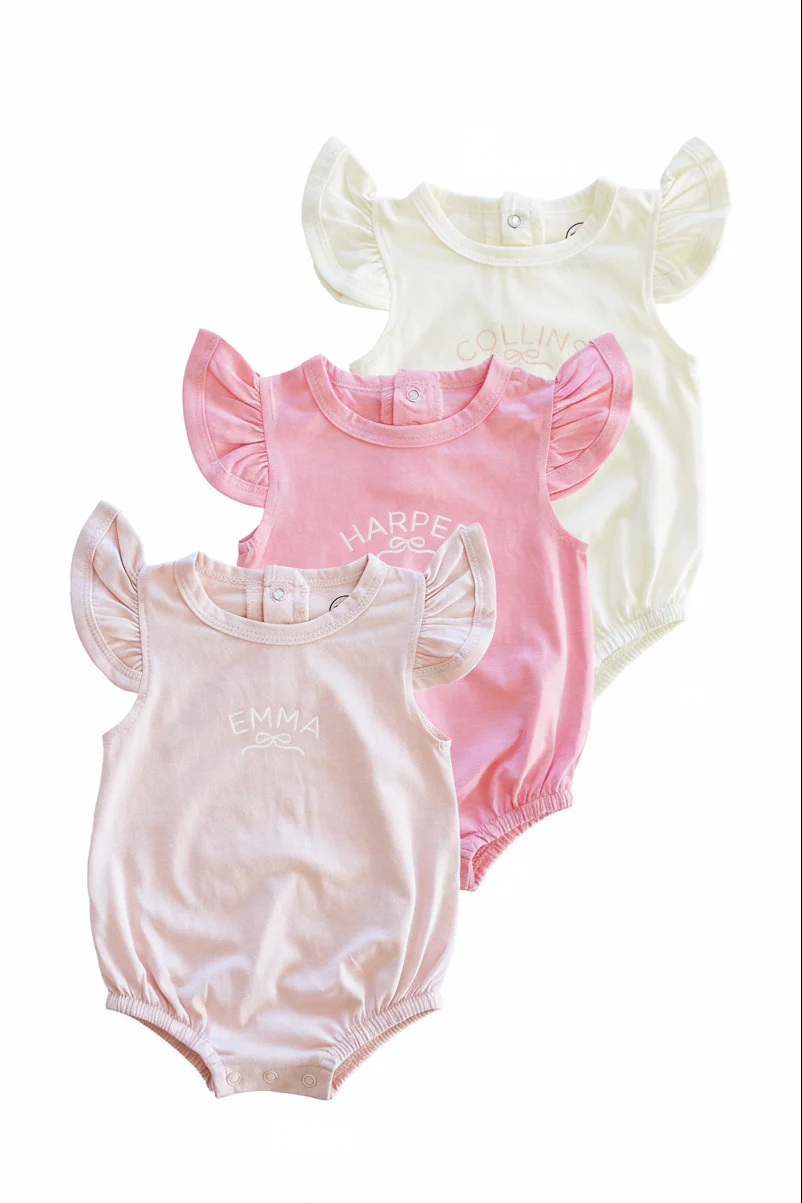 Personalized Ruffle Sleeve Bubble Romper | Pretty in Pink - Image 2
