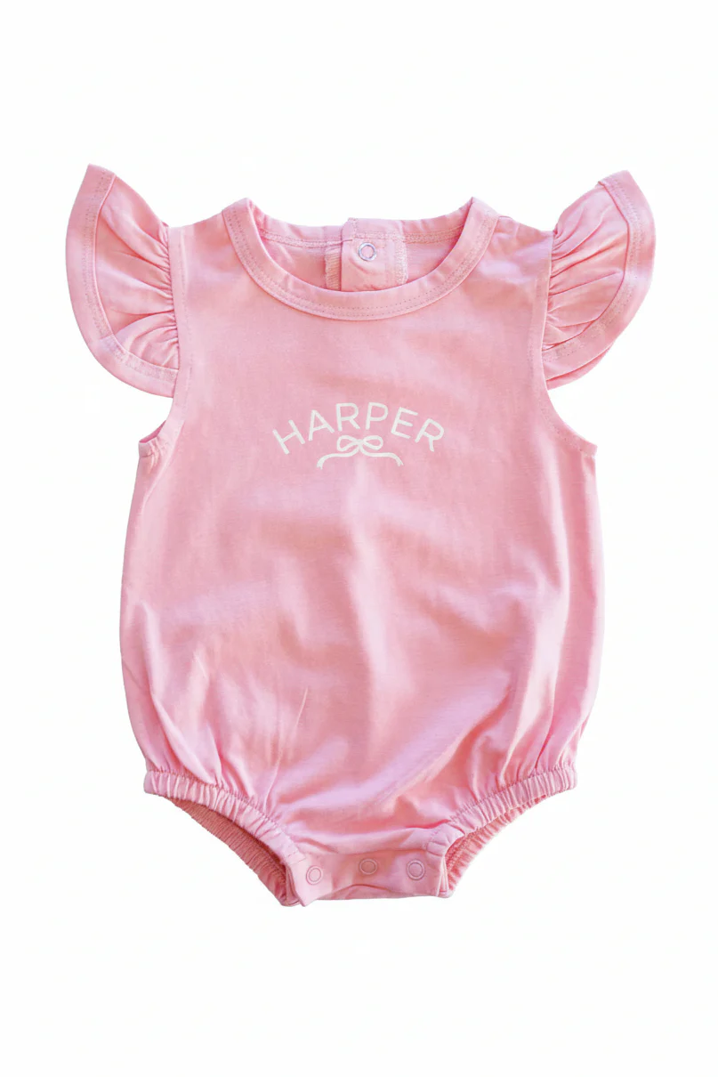 Personalized Ruffle Sleeve Bubble Romper | Pretty in Pink - Image 3