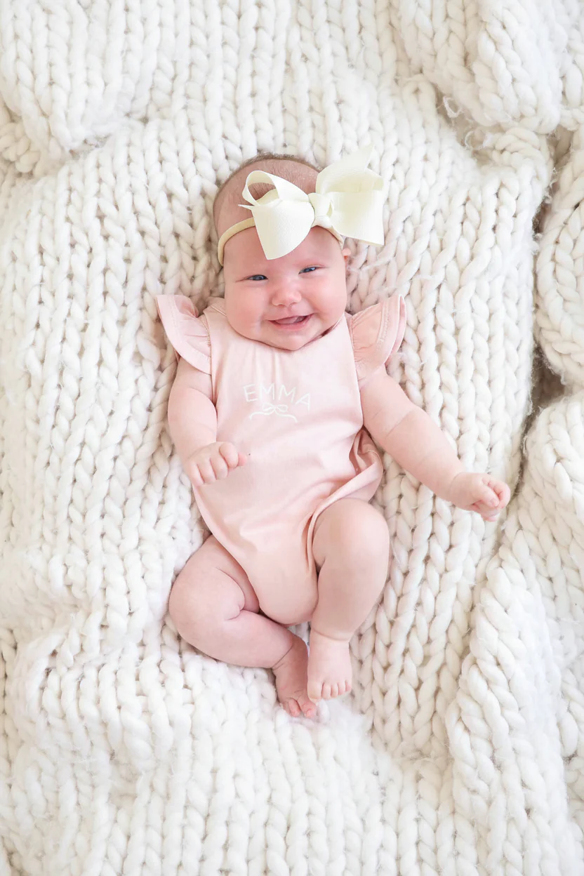 Personalized Ruffle Sleeve Bubble Romper | Pretty in Pink - Image 6