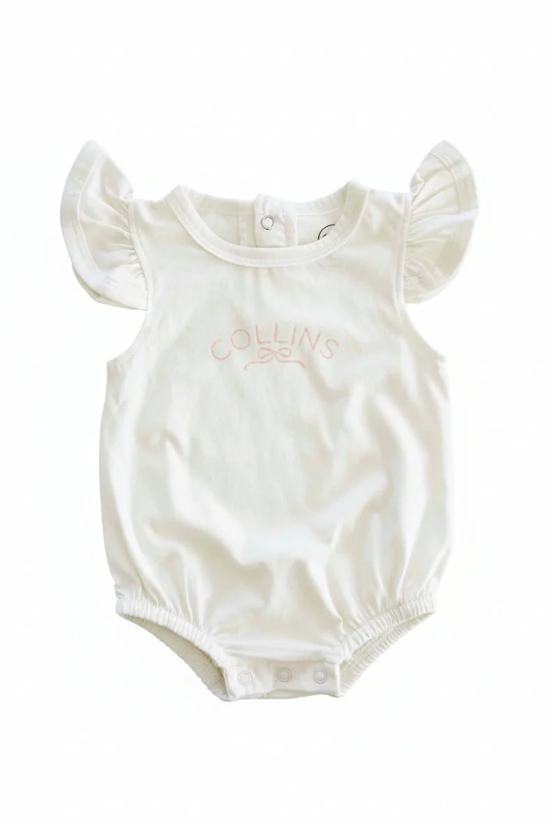 Personalized Ruffle Sleeve Bubble Romper | Pretty in Pink - Image 8