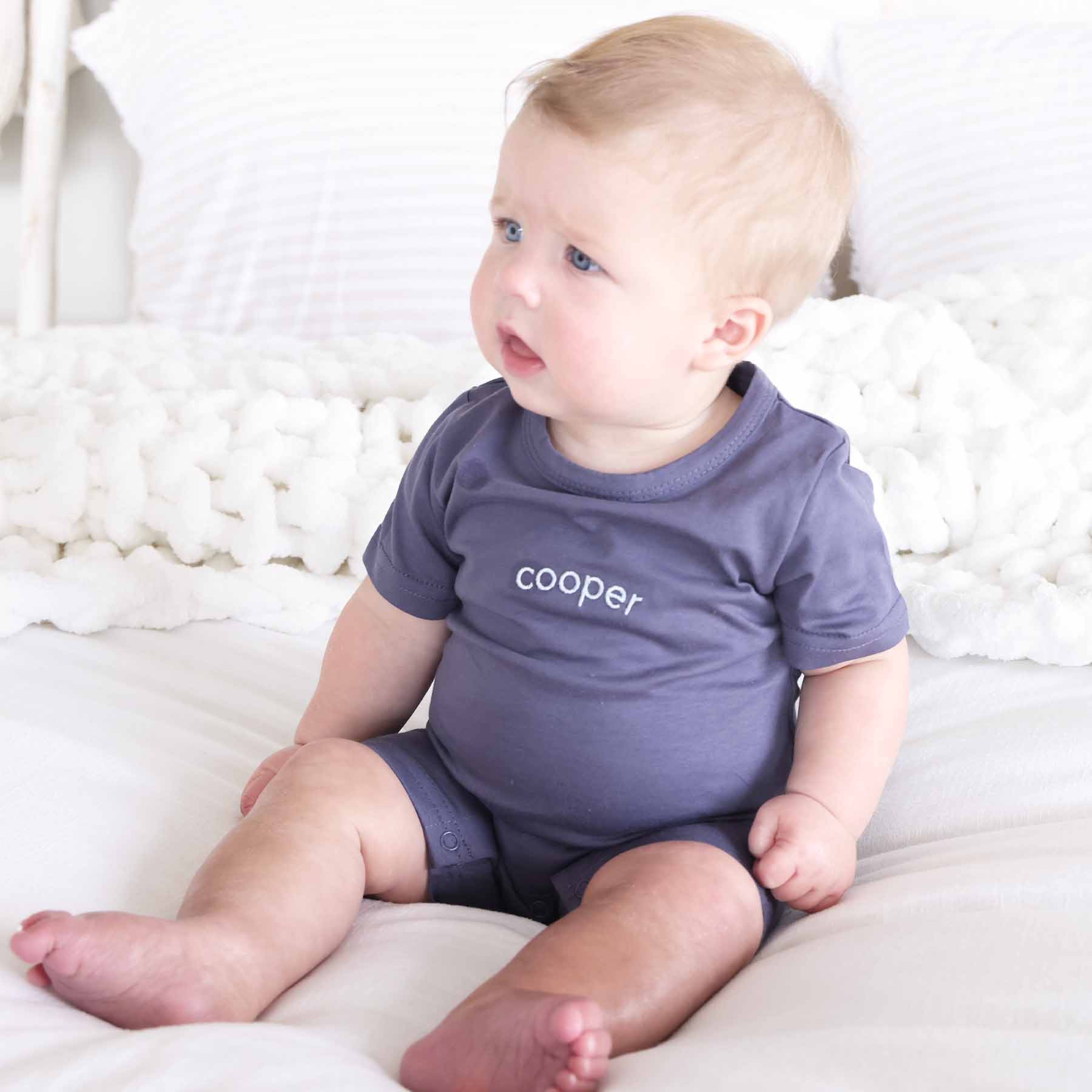 Embroidered Short Sleeve Snap Romper - Image 13