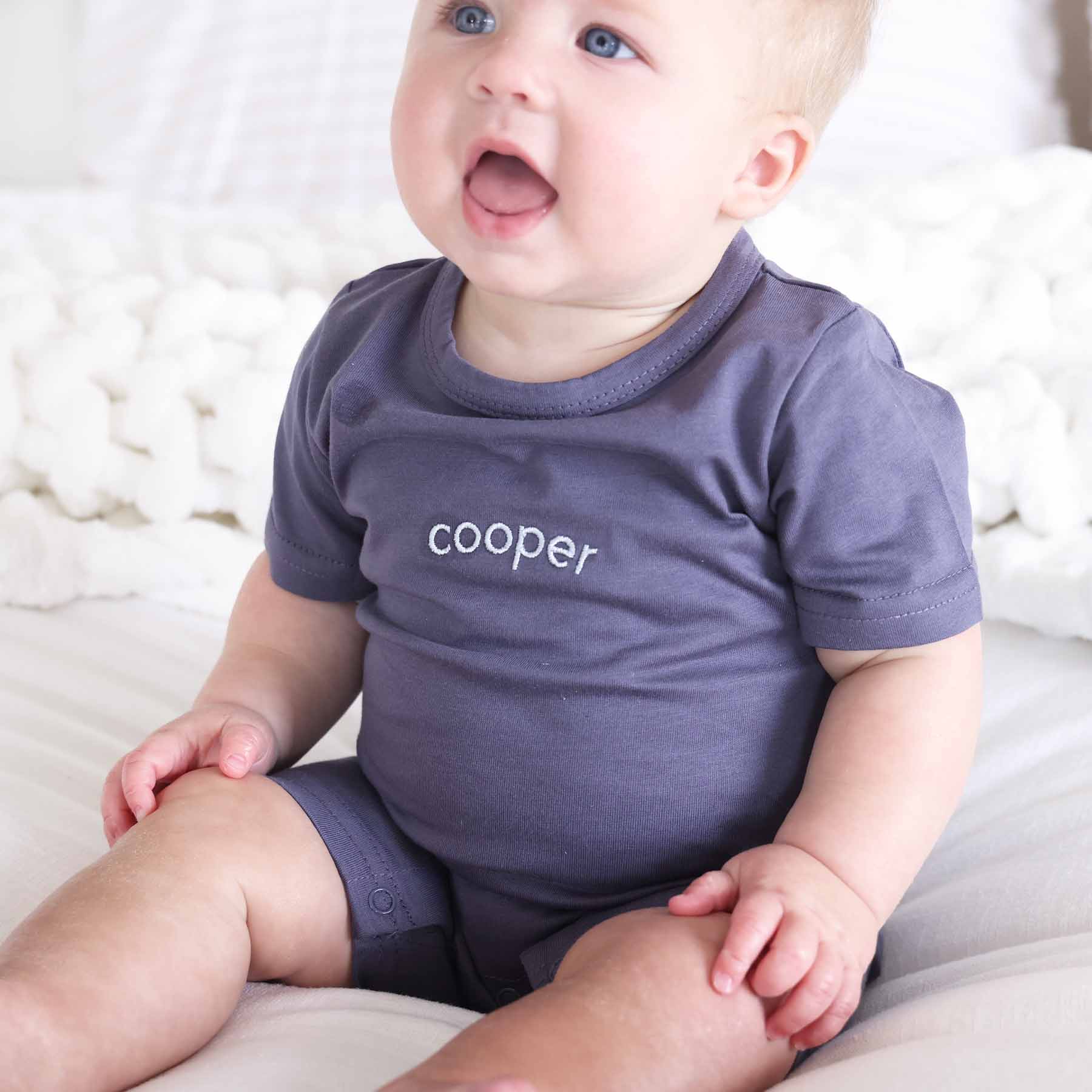 Embroidered Short Sleeve Snap Romper - Image 15