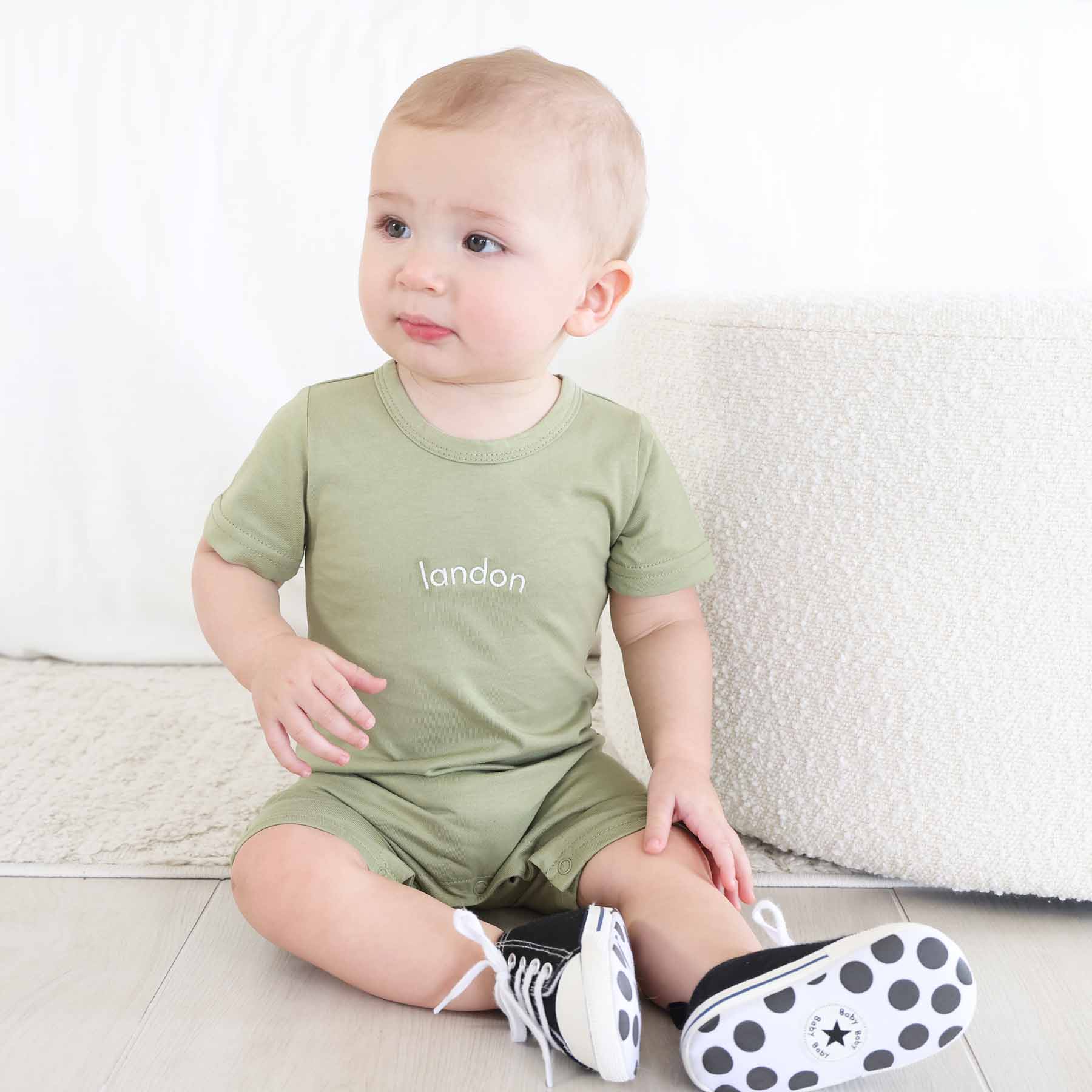 Embroidered Short Sleeve Snap Romper - Image 6