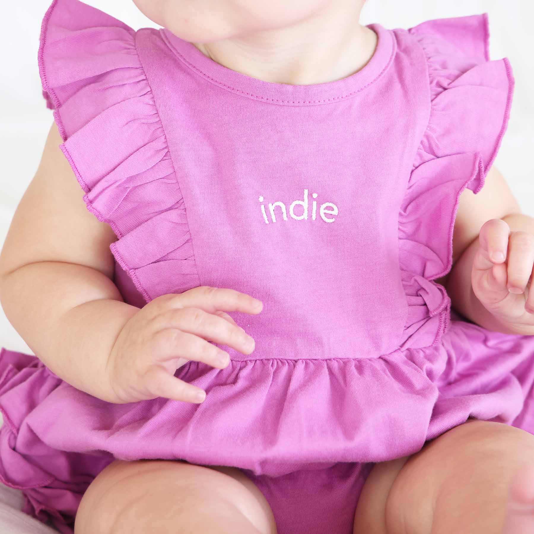 Embroidered Sleeveless Ruffle Bubble Romper - Image 2