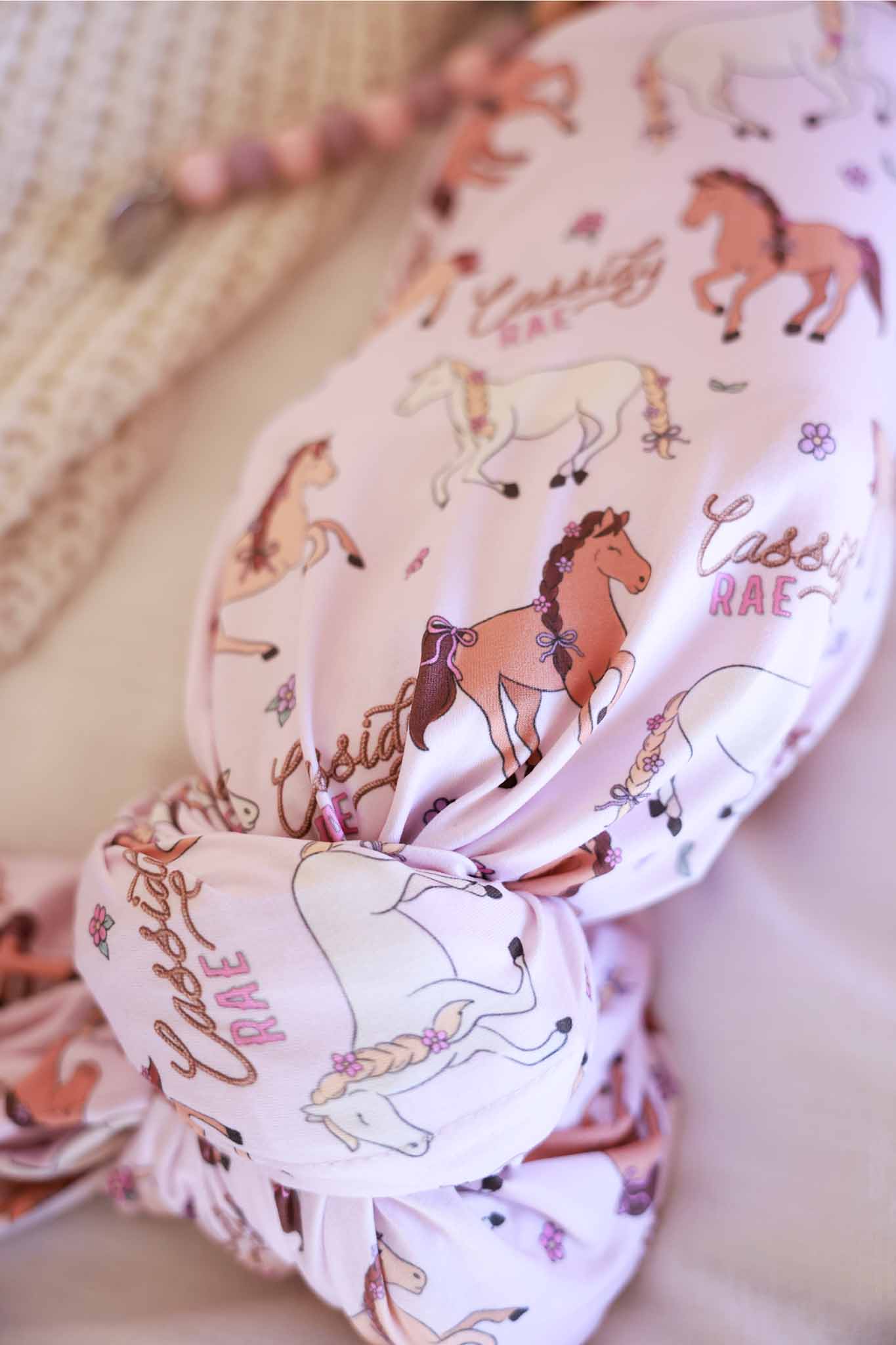 Personalized Swaddle Blanket | Pony Club Pink - Image 3