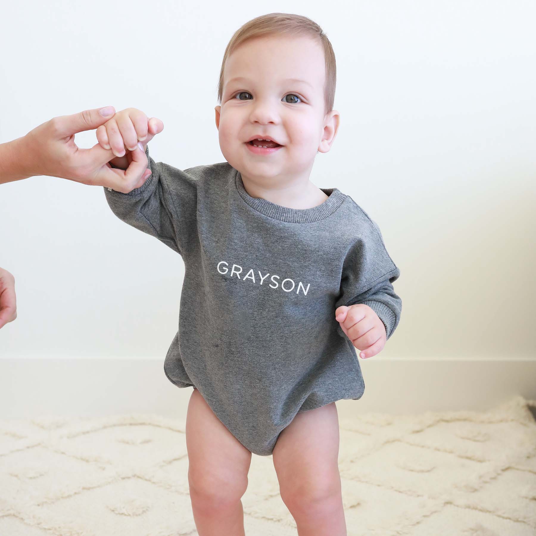 Personalized Sweatshirt Bubble Romper | Moody Solids - Image 3