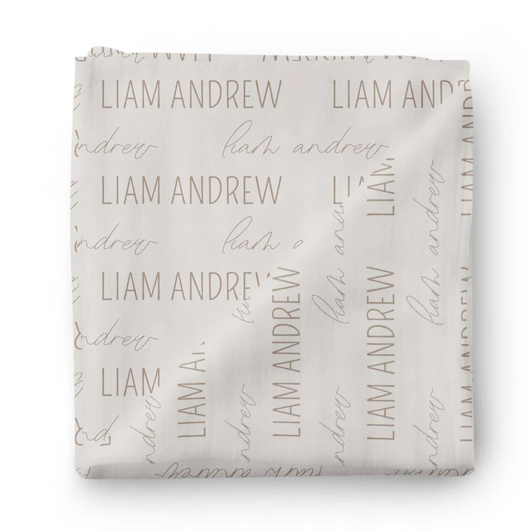 Personalized Taupe Baby Name Swaddle Blanket - Block & Script - Image 2