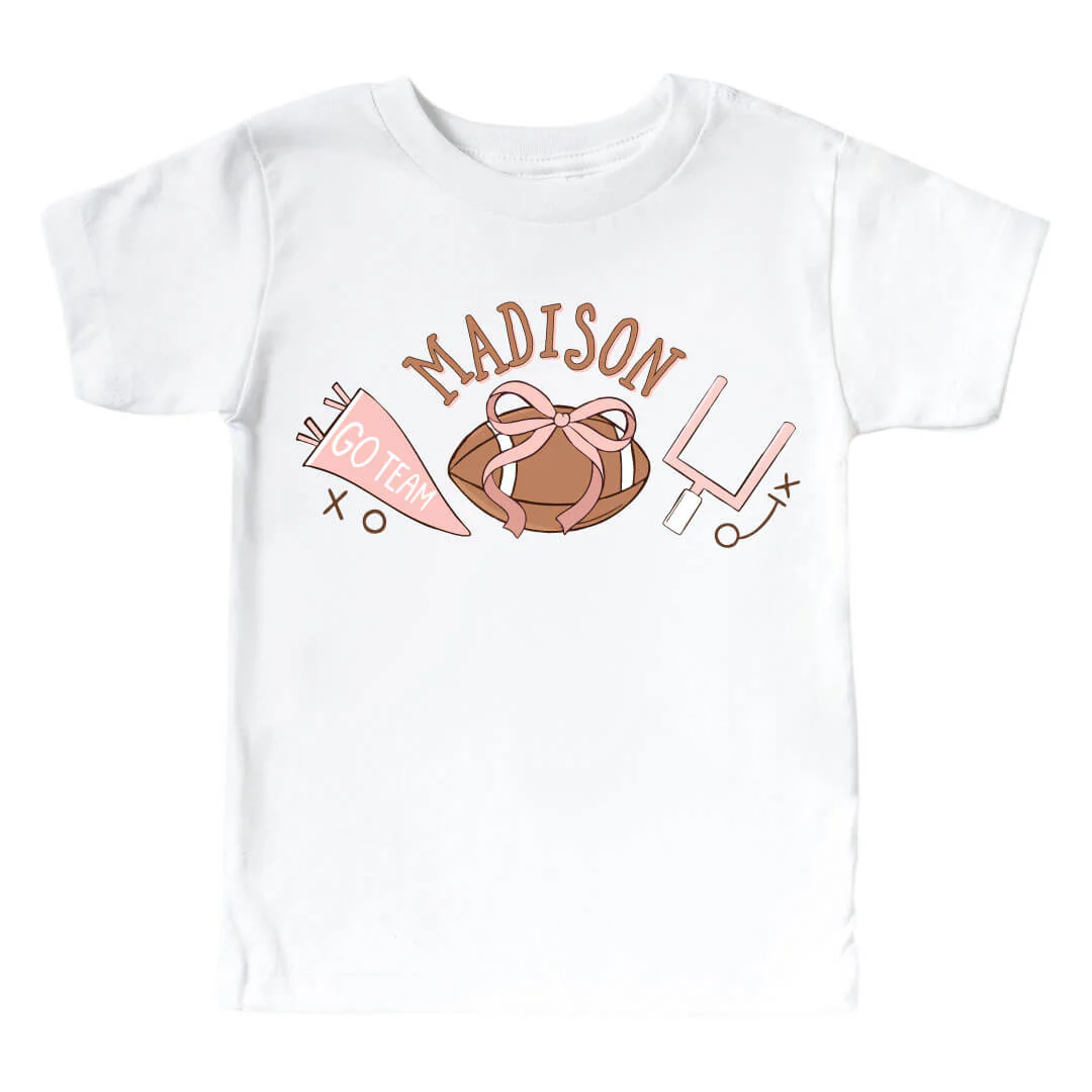 Personalized Tiny Touchdowns Pink Graphic Bodysuit & Kids Tee | White - Image 3