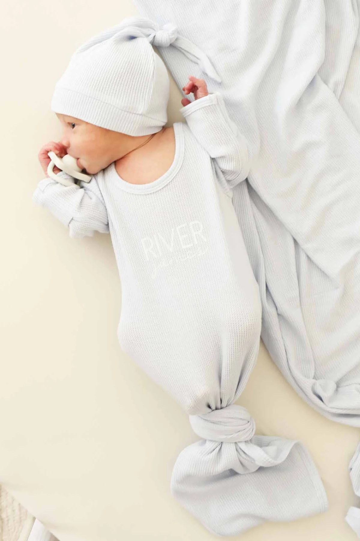 Personalized Bamboo Waffle Newborn Baby Knot Gown | Pastel Cutie - Image 2