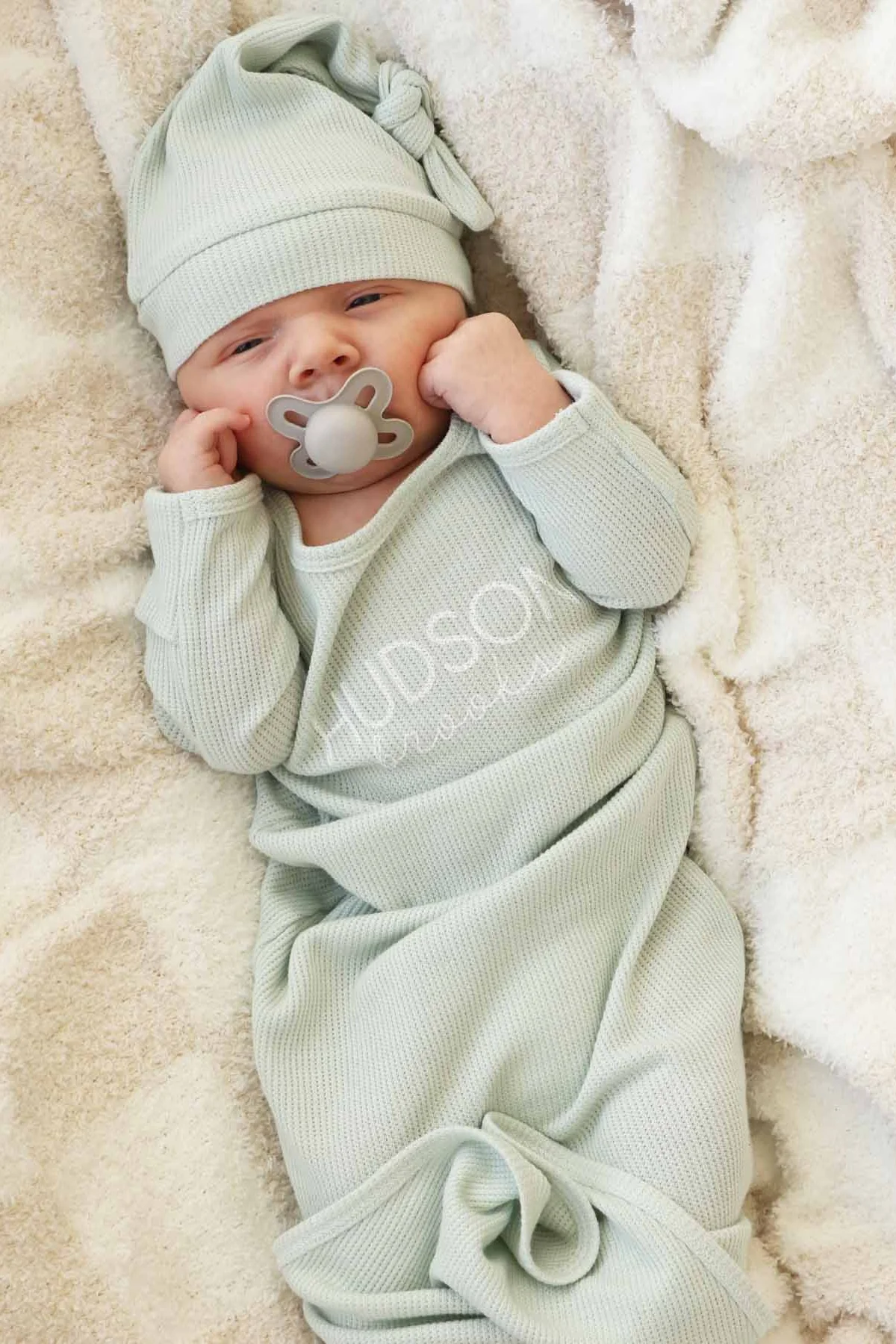Personalized Bamboo Waffle Newborn Baby Knot Gown | Pastel Cutie - Image 3