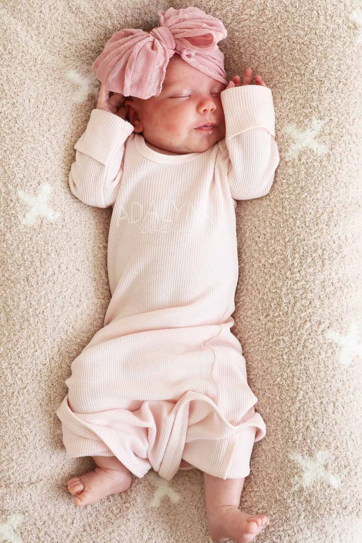 Personalized Bamboo Waffle Newborn Baby Knot Gown | Pastel Cutie - Image 4