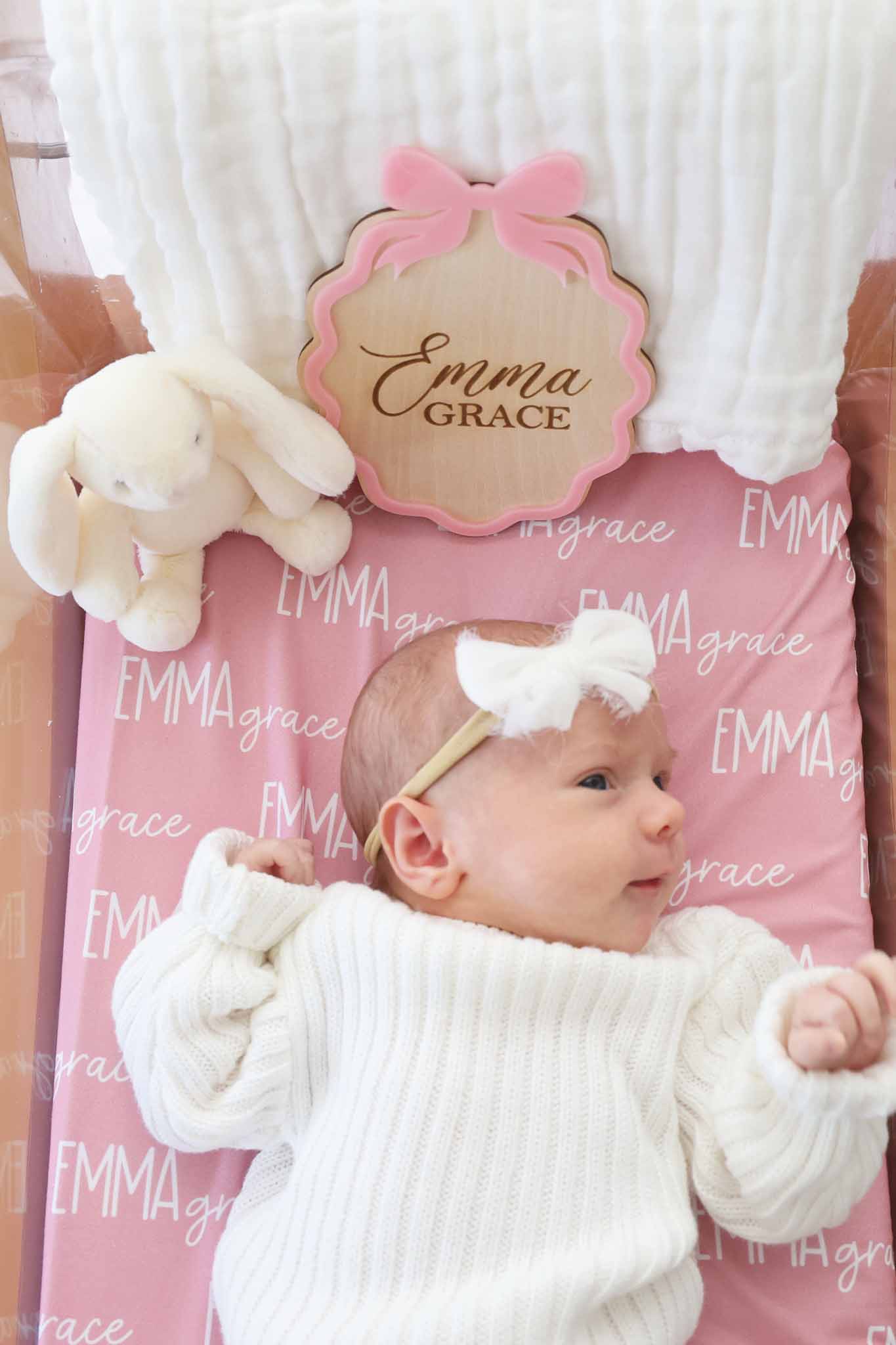 Personalized Wood Announcement | Scalloped Bow - Image 2