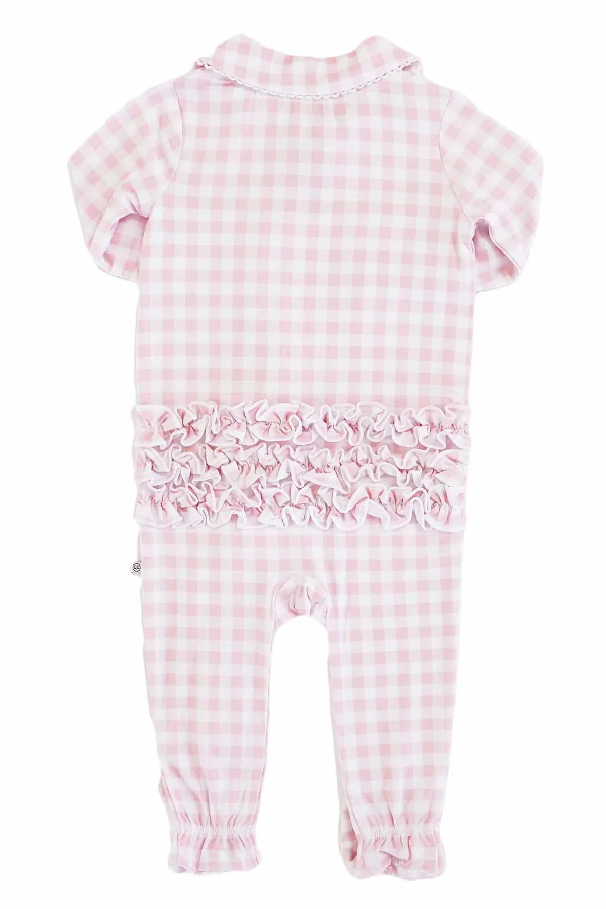 Peter Pan Collar Ruffle Zipper Footie | Rosy Gingham - Image 13